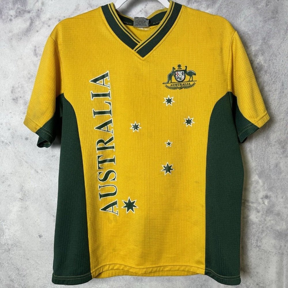 Australia Rugby Shirt Mens Medium Yellow Short Sleeve Active Sportswear O4